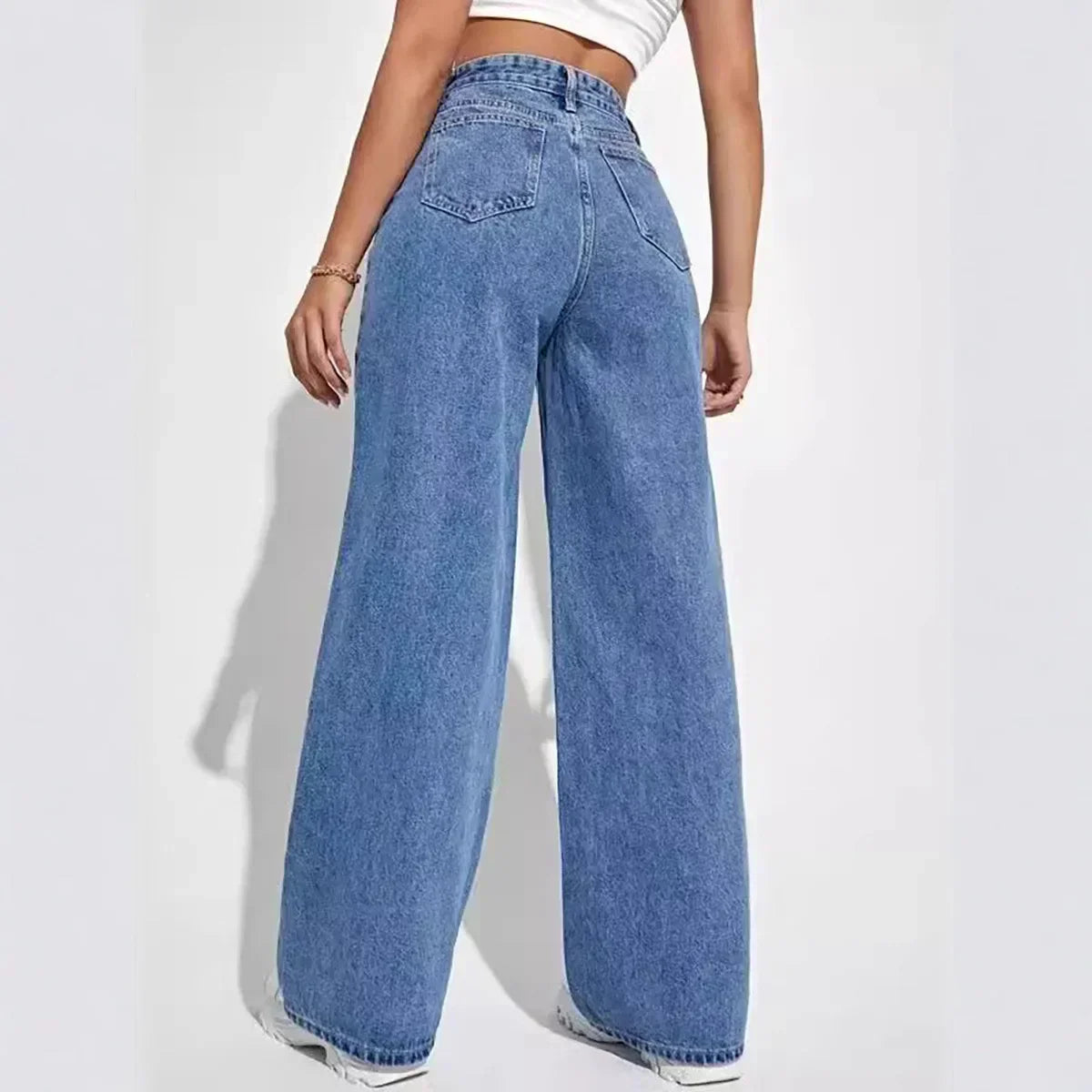 Hoge Taille Rechte Spijkerbroek Dames Wide Leg Jeans