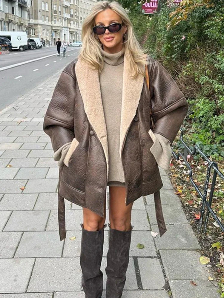 Leren Jas Dames Bontkraag Warm Winterjas