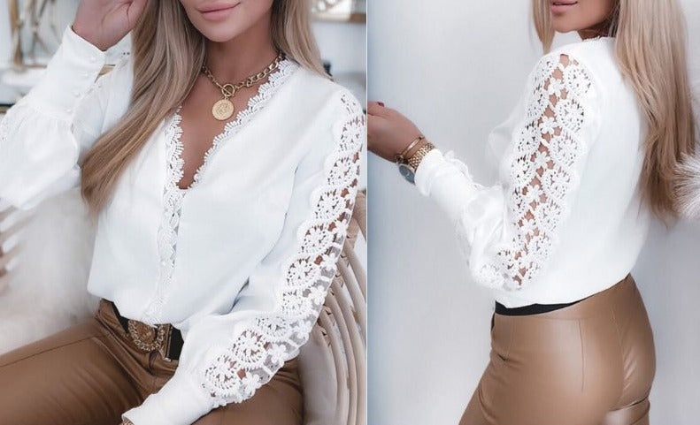 Sandra | Top in pizzo con scollo a V dal design festoso