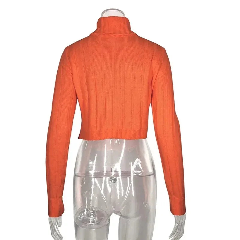 Mira | Neon coltrui crop trui voor dames | Oranje