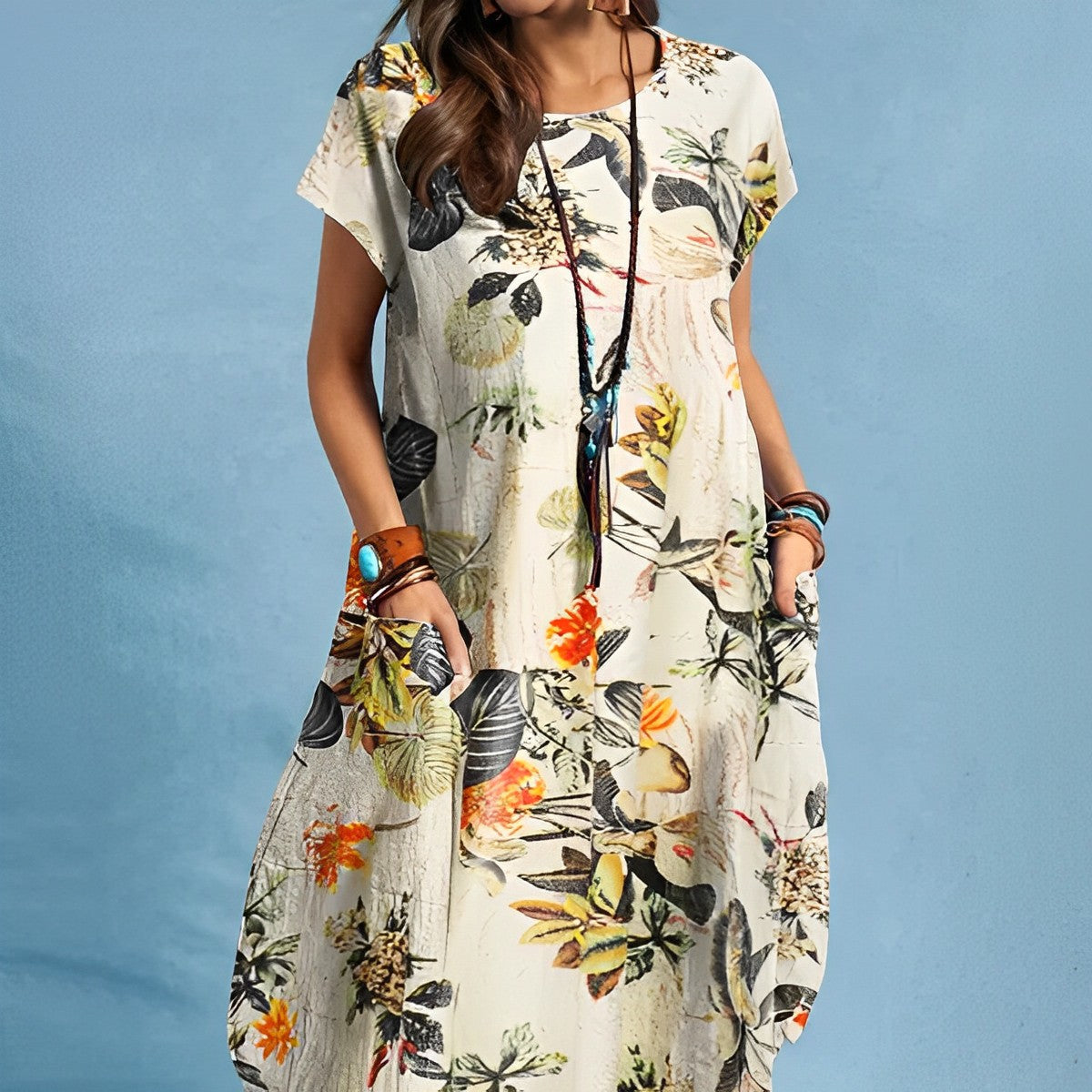Natuurlijke Jurk Met Stijlvolle Bloemenprint