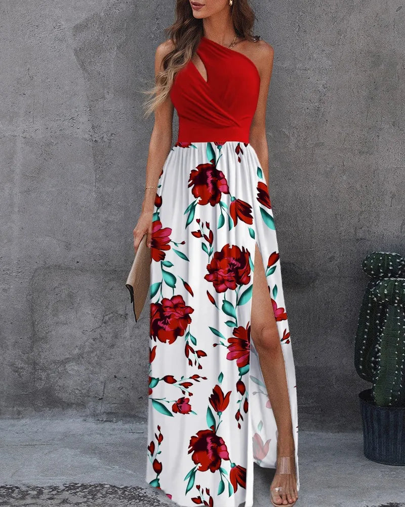 Elegante Maxi Jurk Een Schouder Mooi Zomerjurk