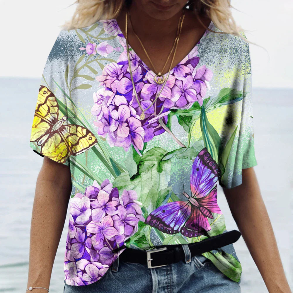 Vlinderbloemen Shirt voor Vrouw met Kleurrijke Print
