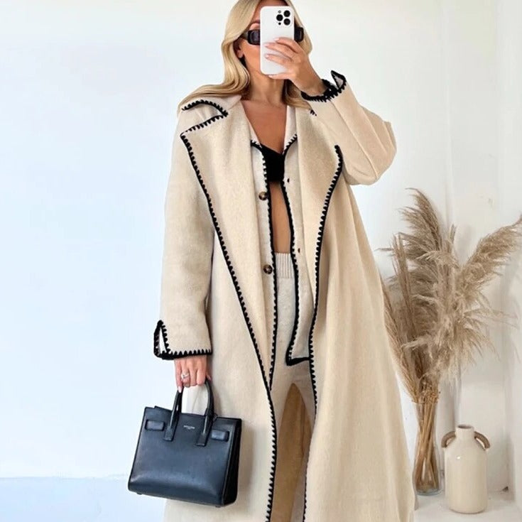 Elegante Lange Jas voor Vrouw Warm en Stijlvol