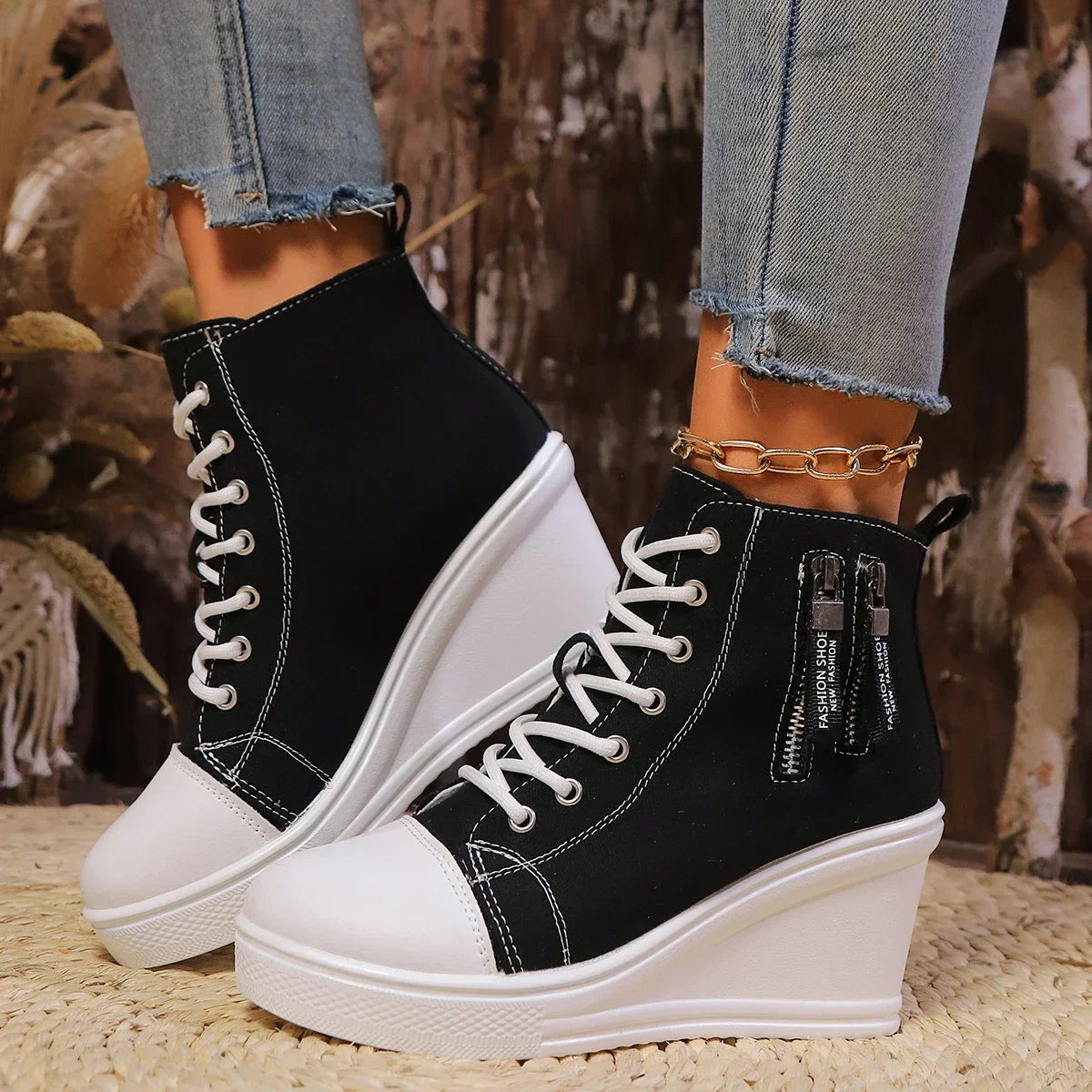 Elegante Wedge Sneaker met Ritssluiting en Verborgen Hak