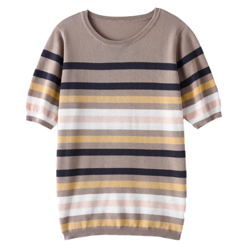 Aurora Chic Zomerse Streep T-Shirt