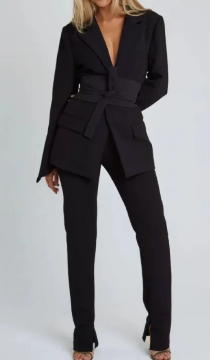 Dames Blazer Lange Mouwen Met Ceintuur Elegante Stijl