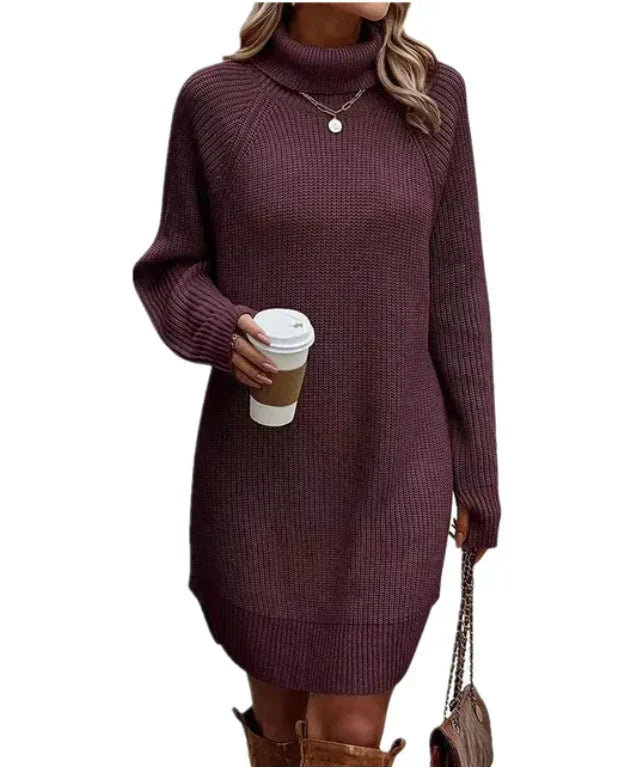 Dames Gebreide Jurk Elegant – Warme Winterjurk met Lange Mouwen