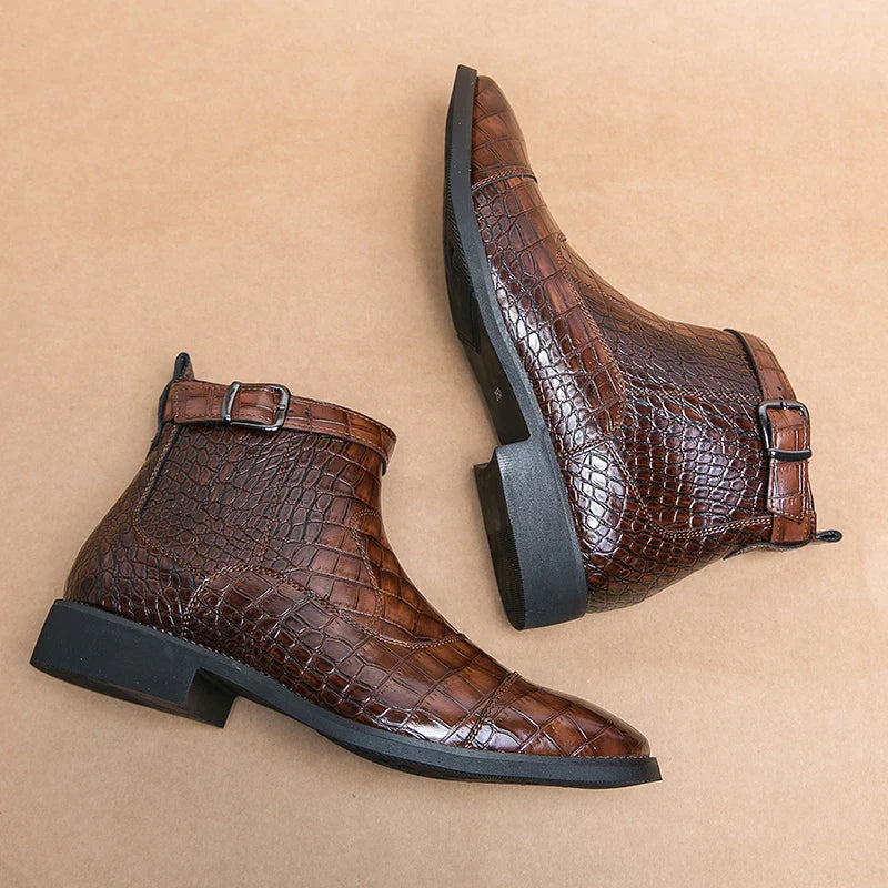 Heren Enkellaarzen Luxe Leer Croco Patroon