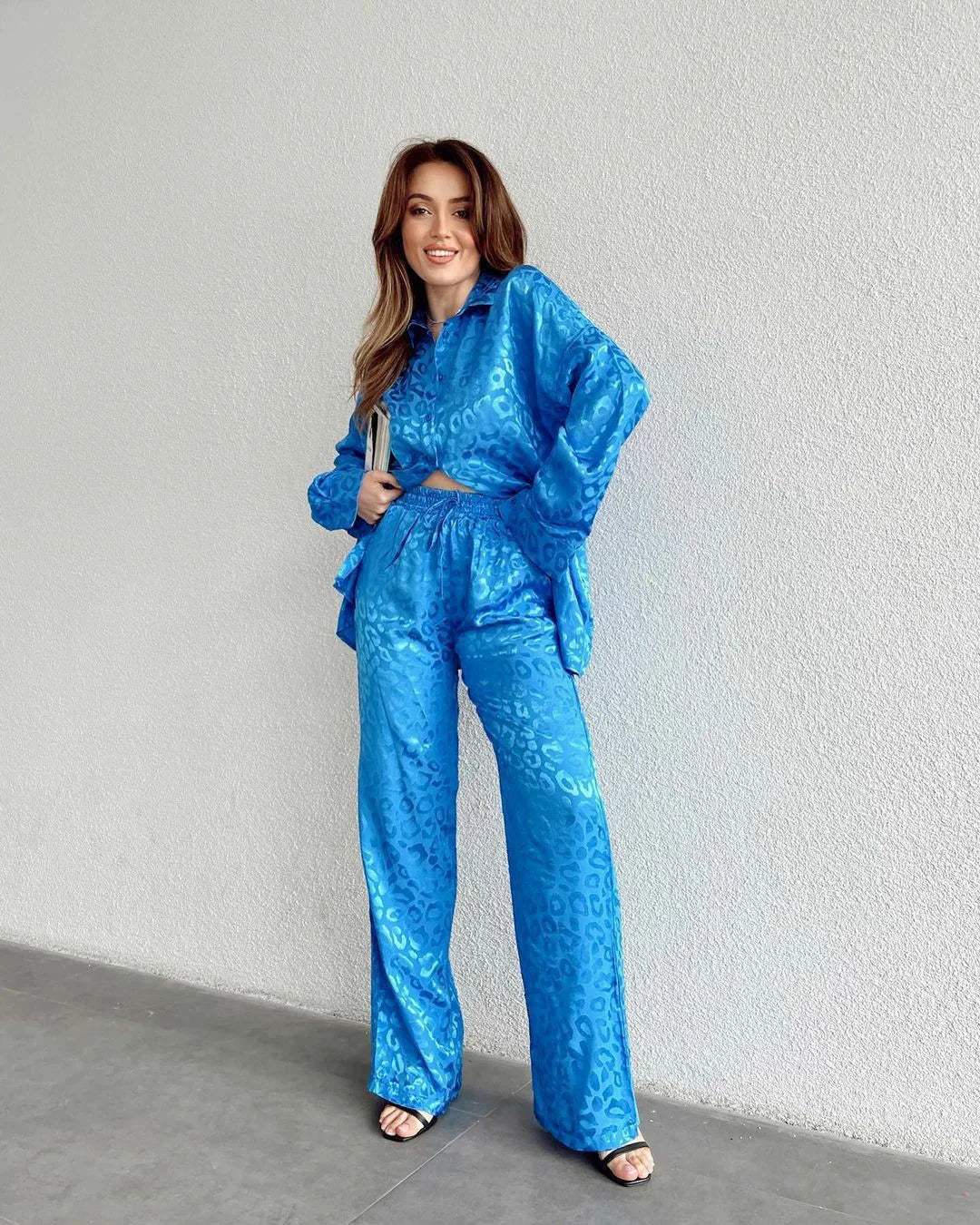 Vrouwelijke Blouse en Broek Set Wijd en Stijlvol