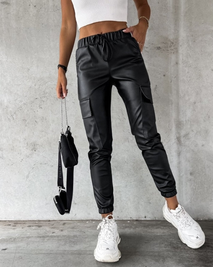 Dames Cargo Broek Lederlook Jade Groen