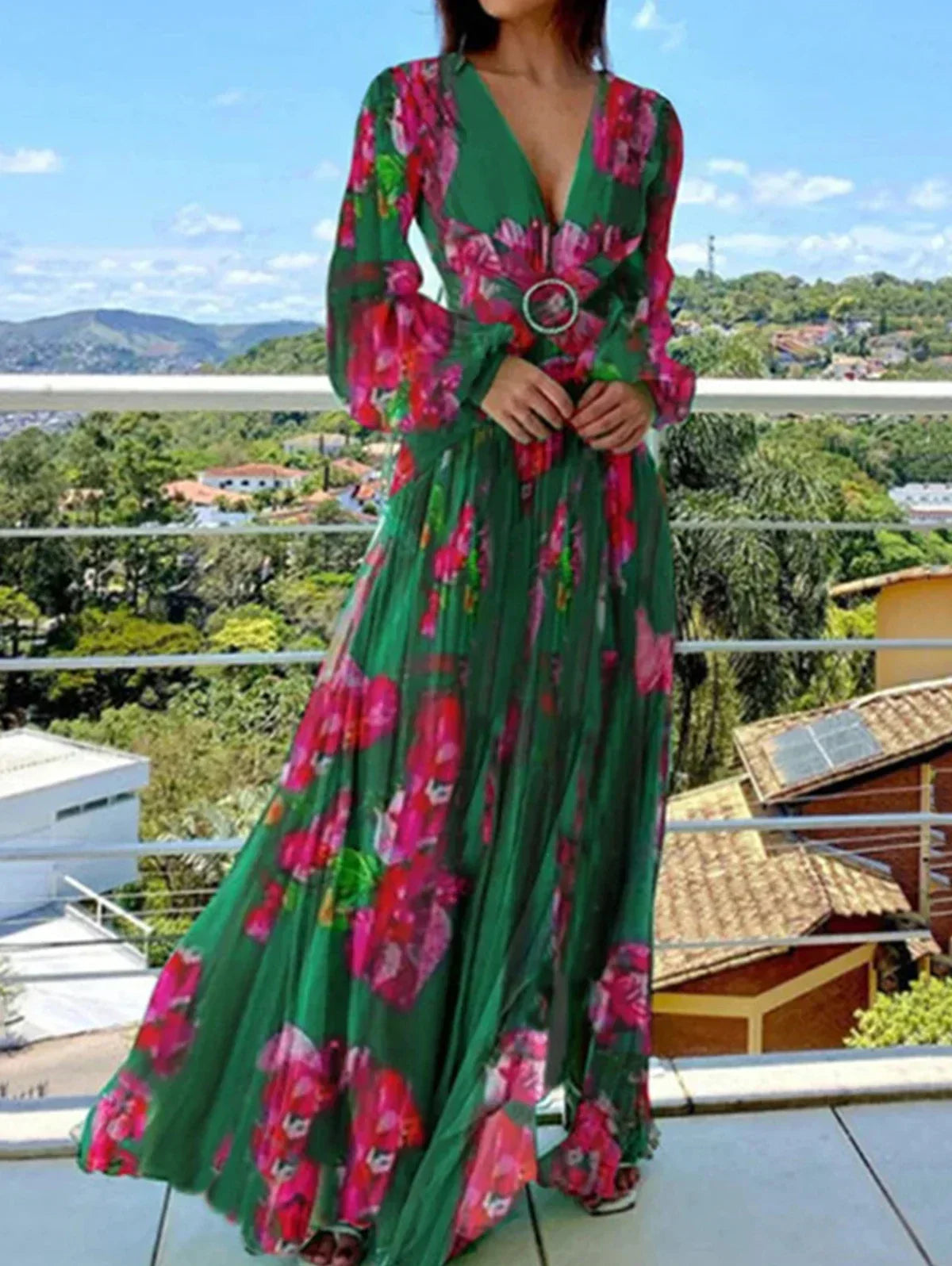 Jurk Lange V Halslijn Zomerjurk Vrouw - Mode Vibes