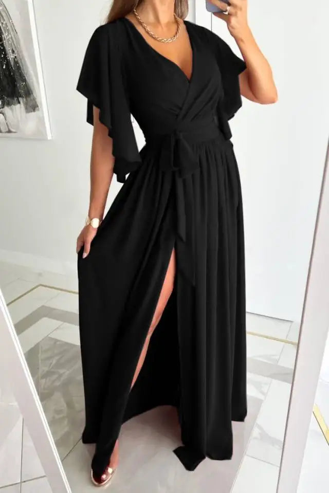 Elegante Jurk met V-Hals en Lange Mouwen