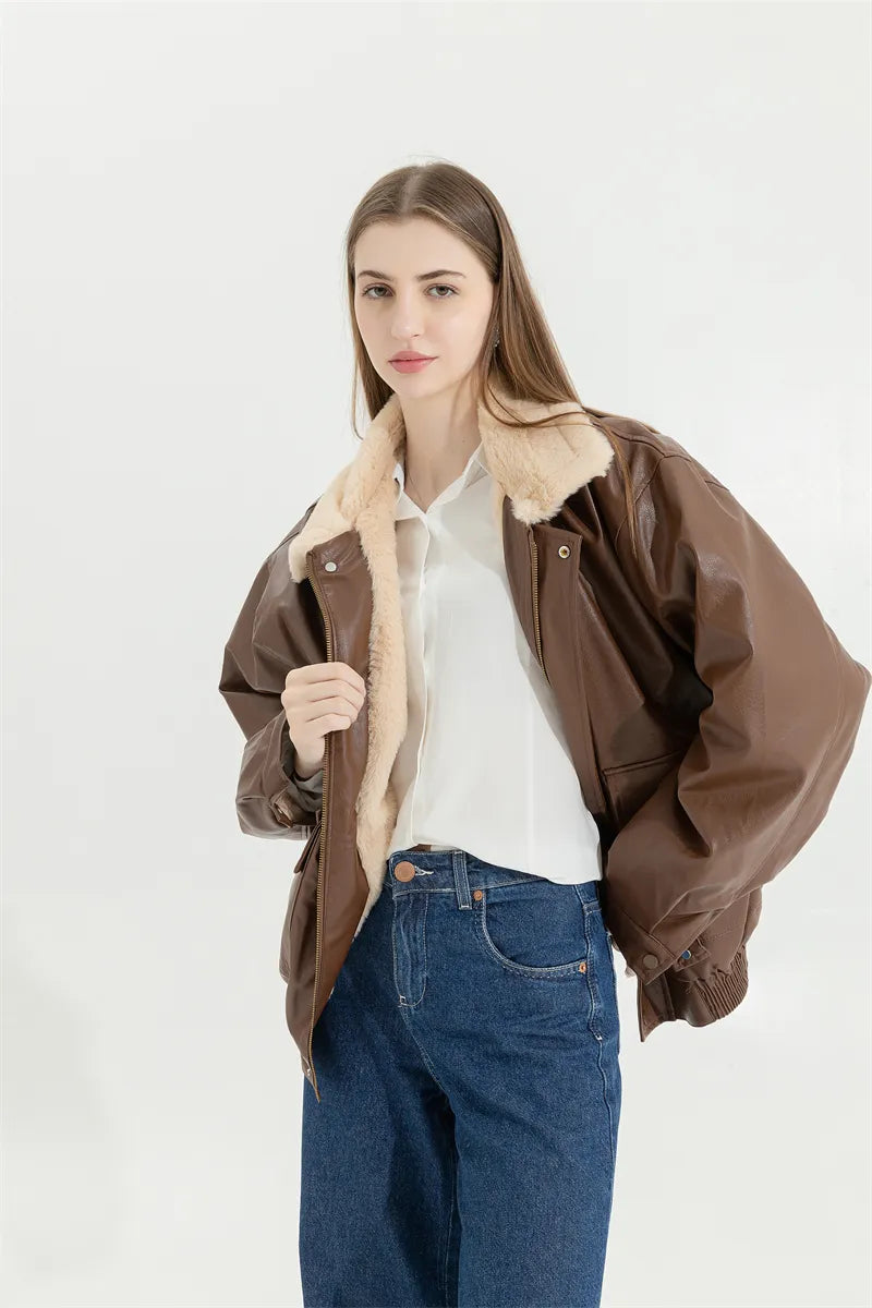 Leren Winterjas Vintage Stijlvol voor Vrouw