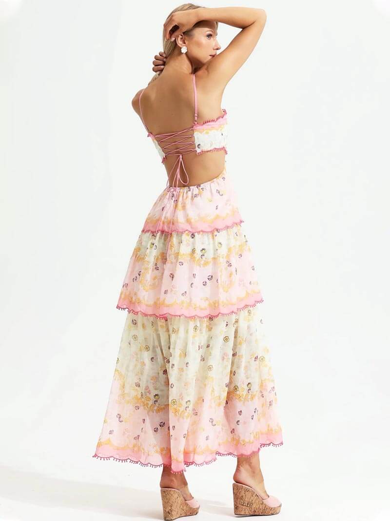 Bloemen Maxidress Romantisch met Rugkant-Details