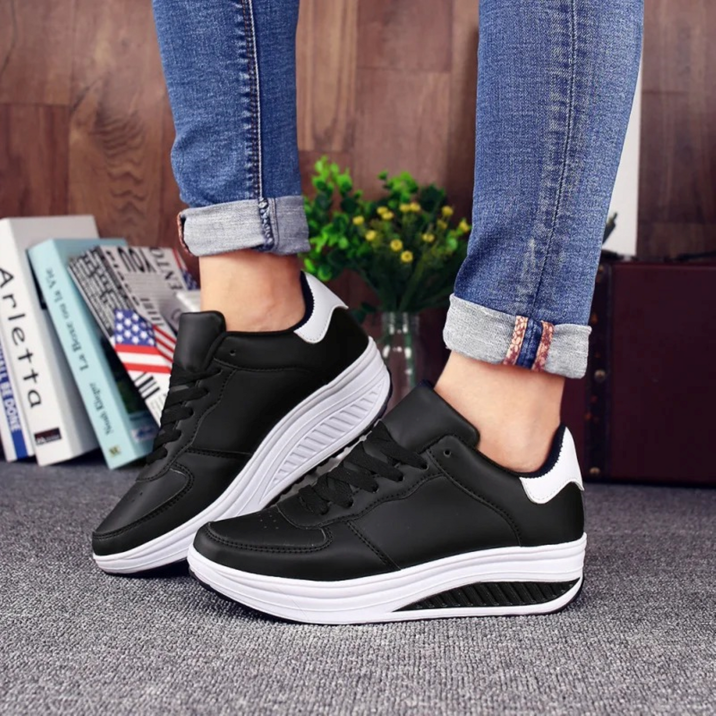 Dames Orthopedische Sneakers Zwart Leer Comfortabel