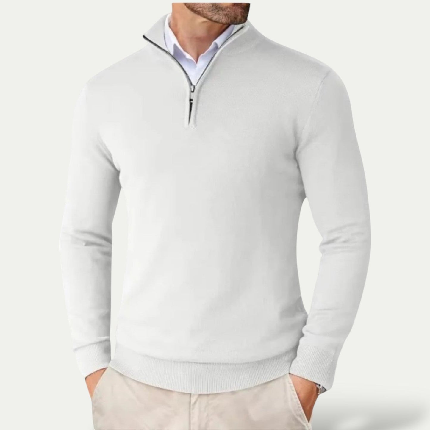 Trui van kasjmier met halve rits en slim fit
