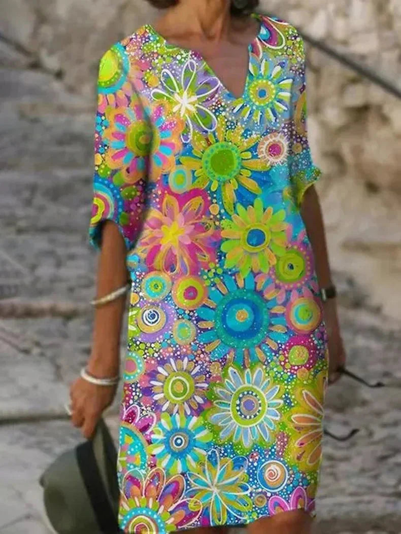 Zomerjurk V-hals Bloemenprint Vrouwelijk Model