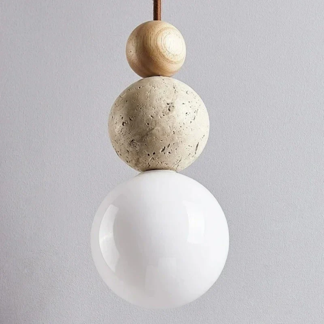 Hanglamp Travertijn en Mahonie Modern Design NaturaLuxe