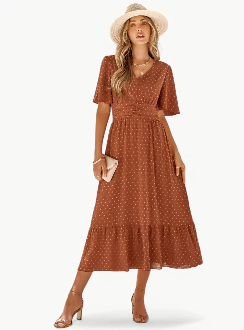 Vrouwelijke Zomerjurk Midi met V-hals en Taille