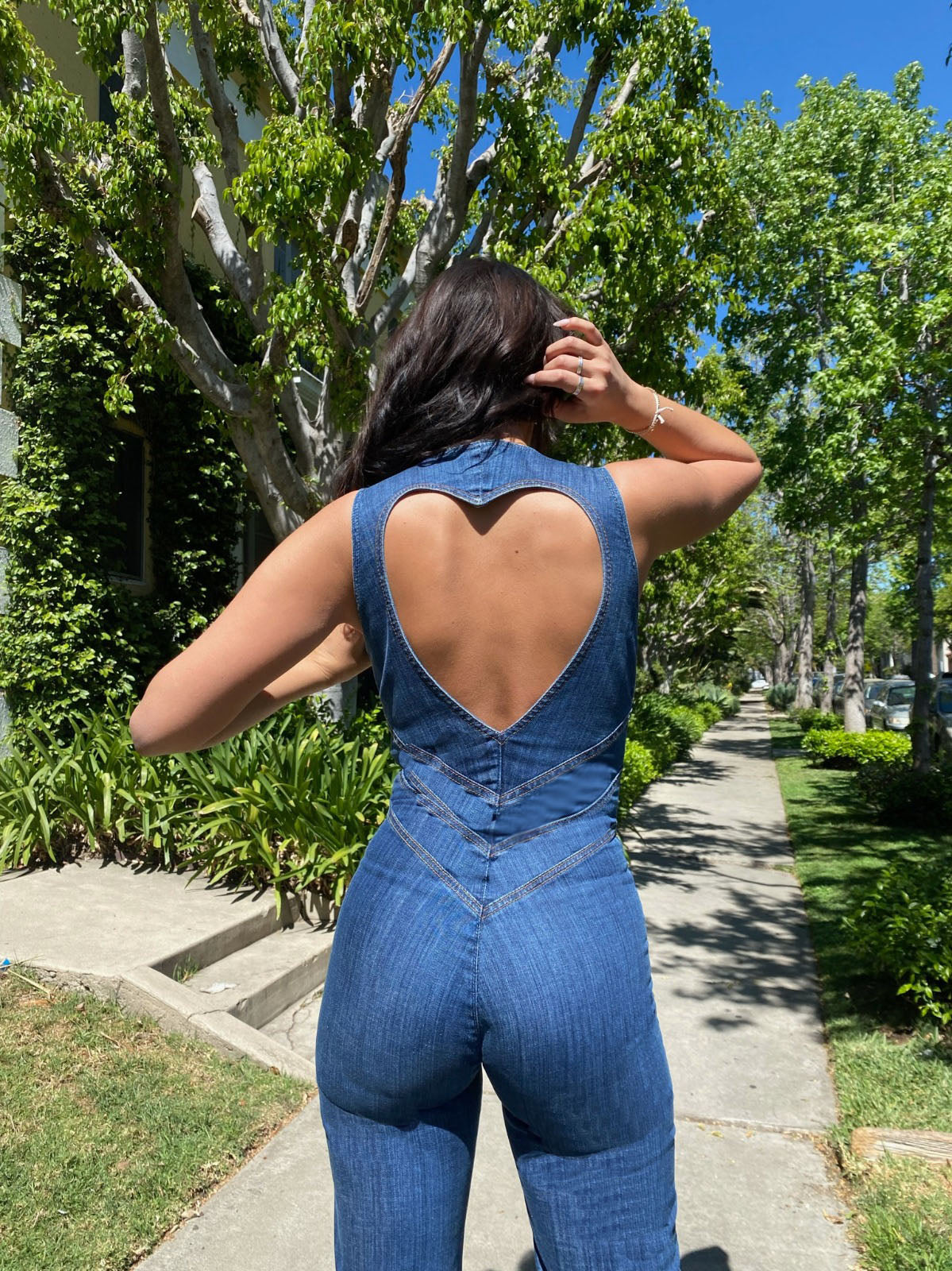 Jumpsuit Vintage Denim Hartvormige Rug Dame