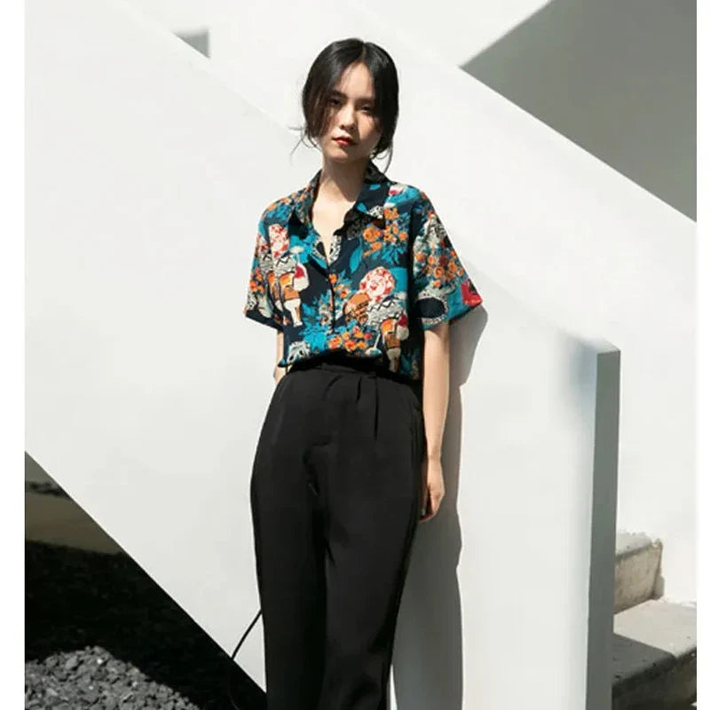 Vintage Bloemenprint Chiffon Blouse