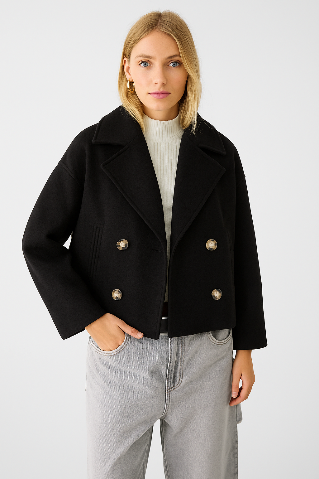 VogeLuxe | Dames Double-Breasted Cropped Duffelcoat 8