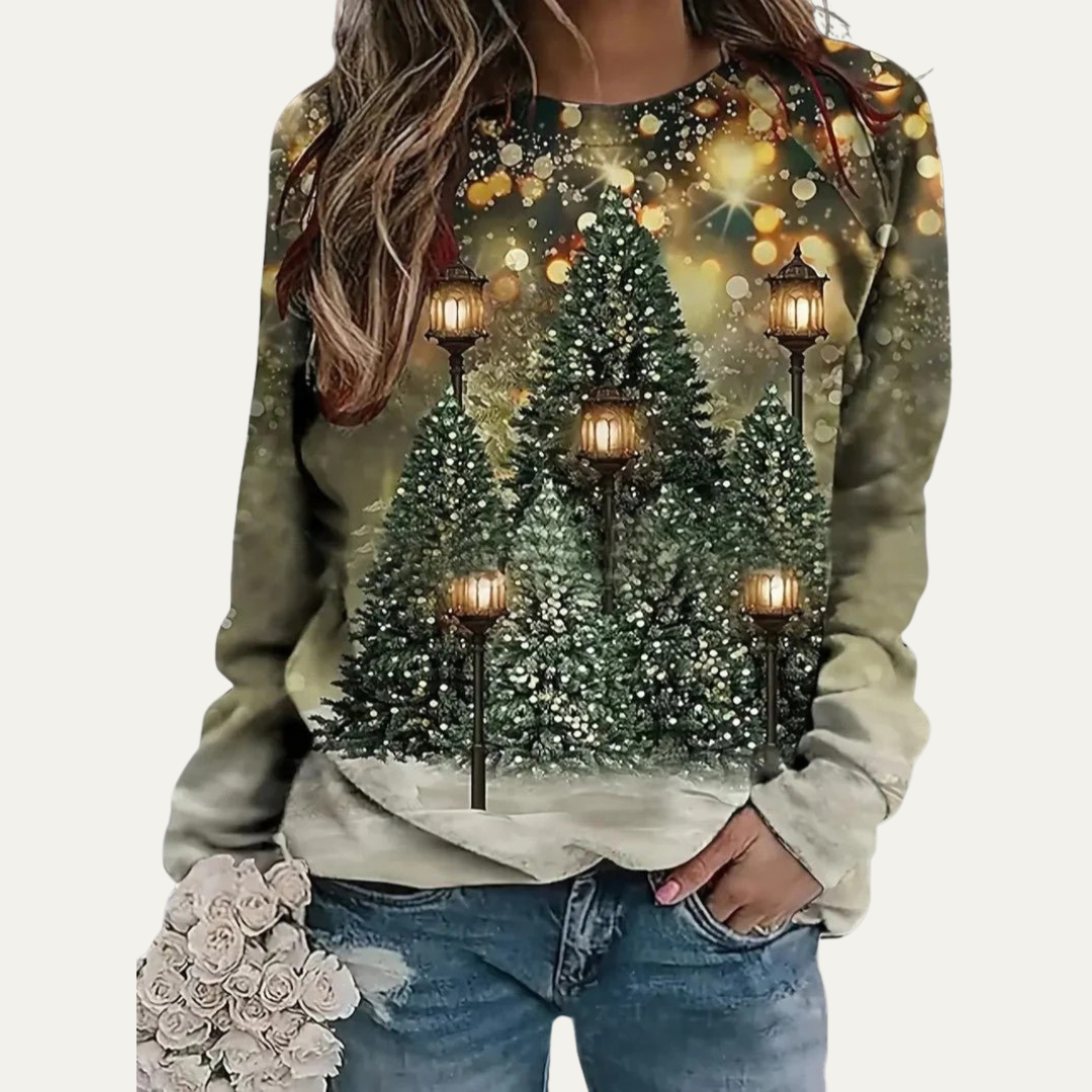 VogeLuxe | Dames Golden Christmas Tree Raglan Sweatshirt 11
