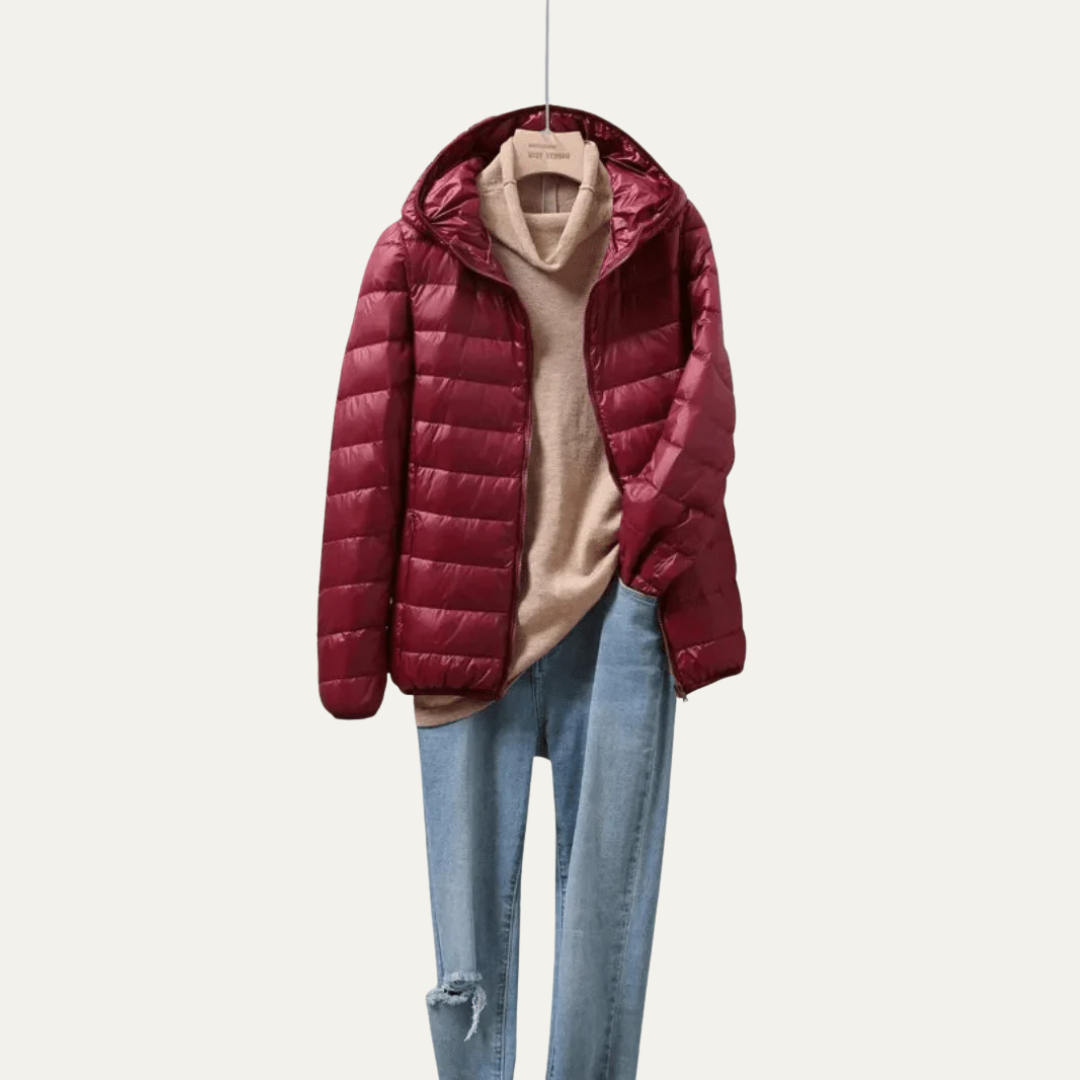 VogeLuxe | Glanzende ultralichte gewatteerde jas voor dames 11