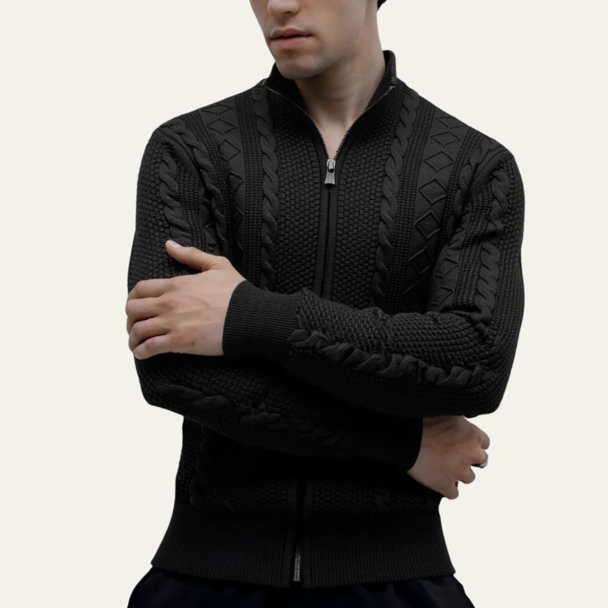 VogeLuxe | Kabelgebreide cardigan met volledige ritssluiting voor heren 6