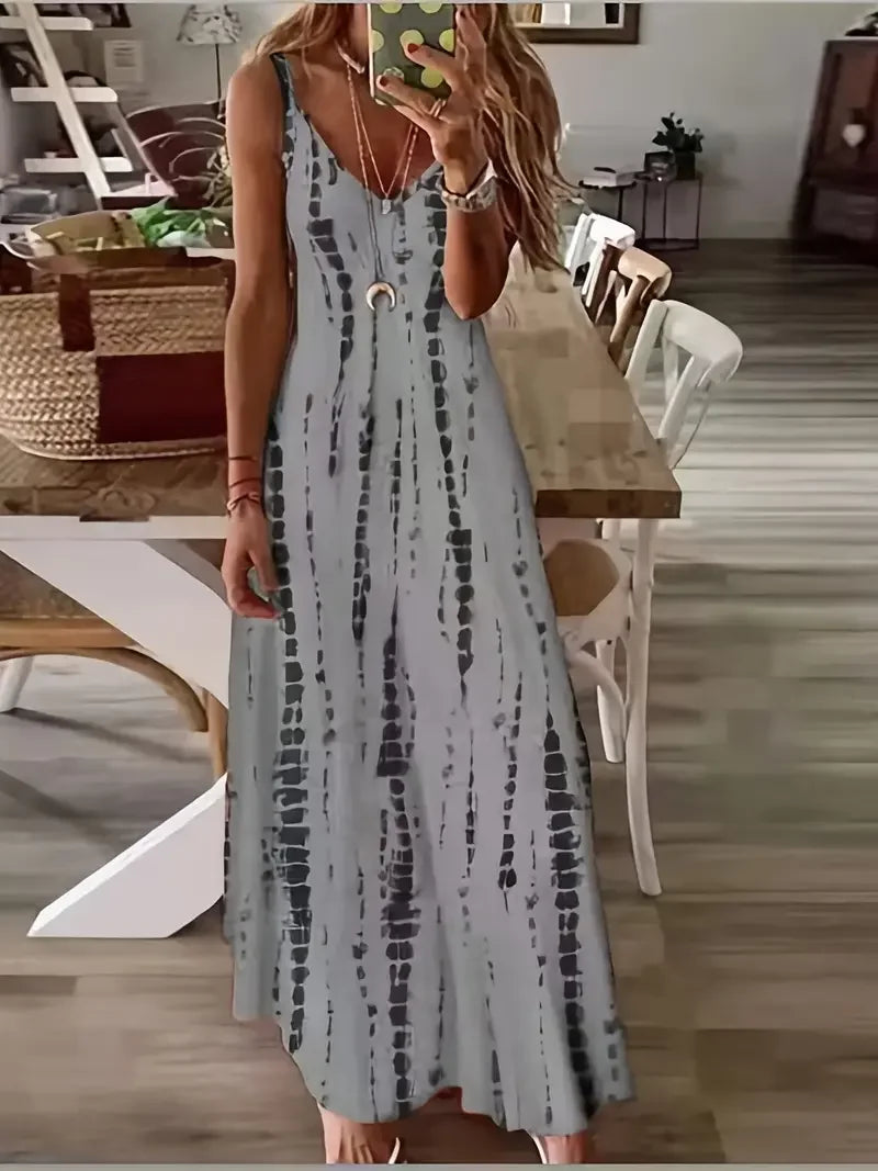 Zomerbries Mode Stropdas Dye Print Maxi Jurk voor Strandvakanties