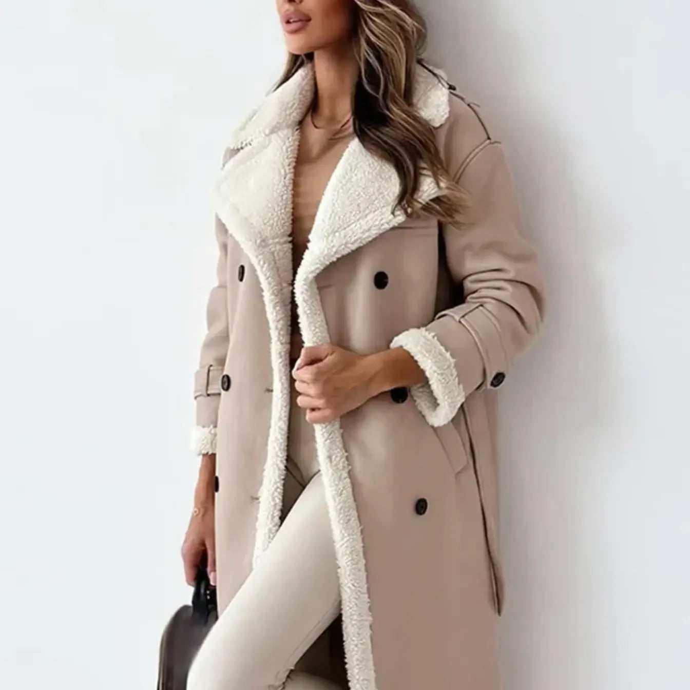 Lunéa Lange Winterjas voor Dames – Fleecevoering met Teddy Kraag