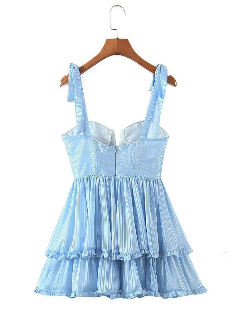Yenkye Fashion Vrouwen Spaghetti Ruche Taart Chiffon Jurk
