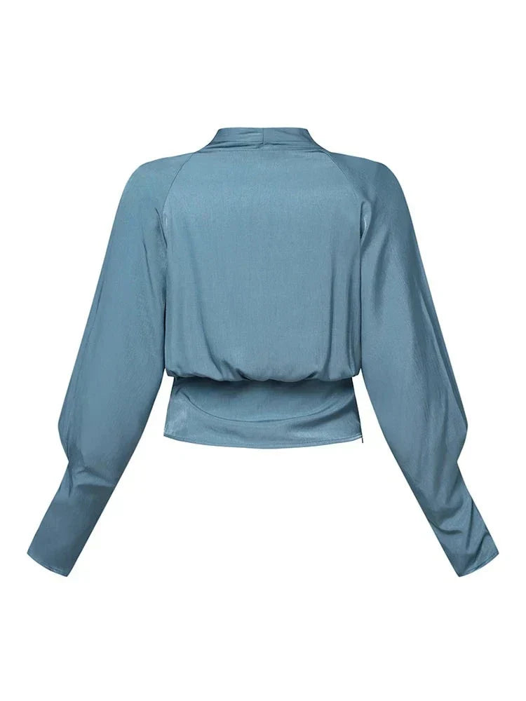 V-Hals Blouse met Pofmouwen en Empire Taille