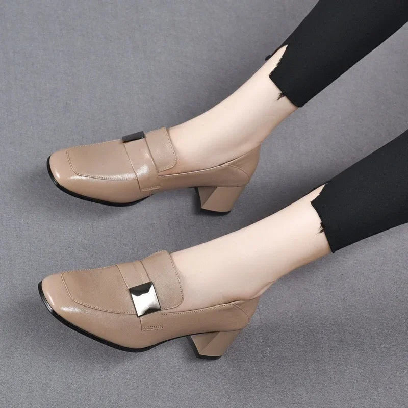 Urban Chic Leren Dameslofers met Dikke Hakken