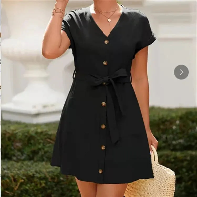Zomerzon V-Hals Casual Jurk met Riem Taille