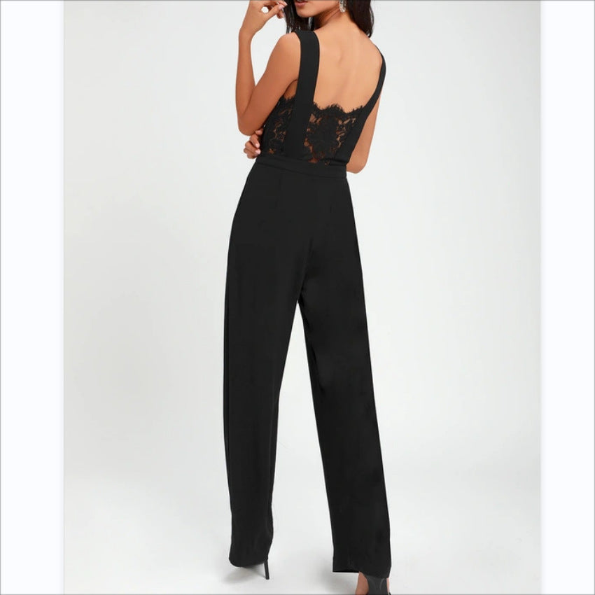 Dames Jumpsuit Elegante Kant en Diepe V-Hals