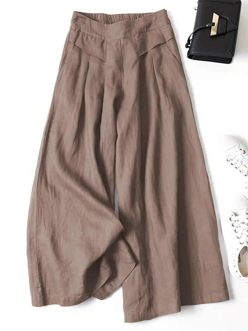 Linnen Broek Hoge Taille Wijde Pijpen Zomerse Stijl