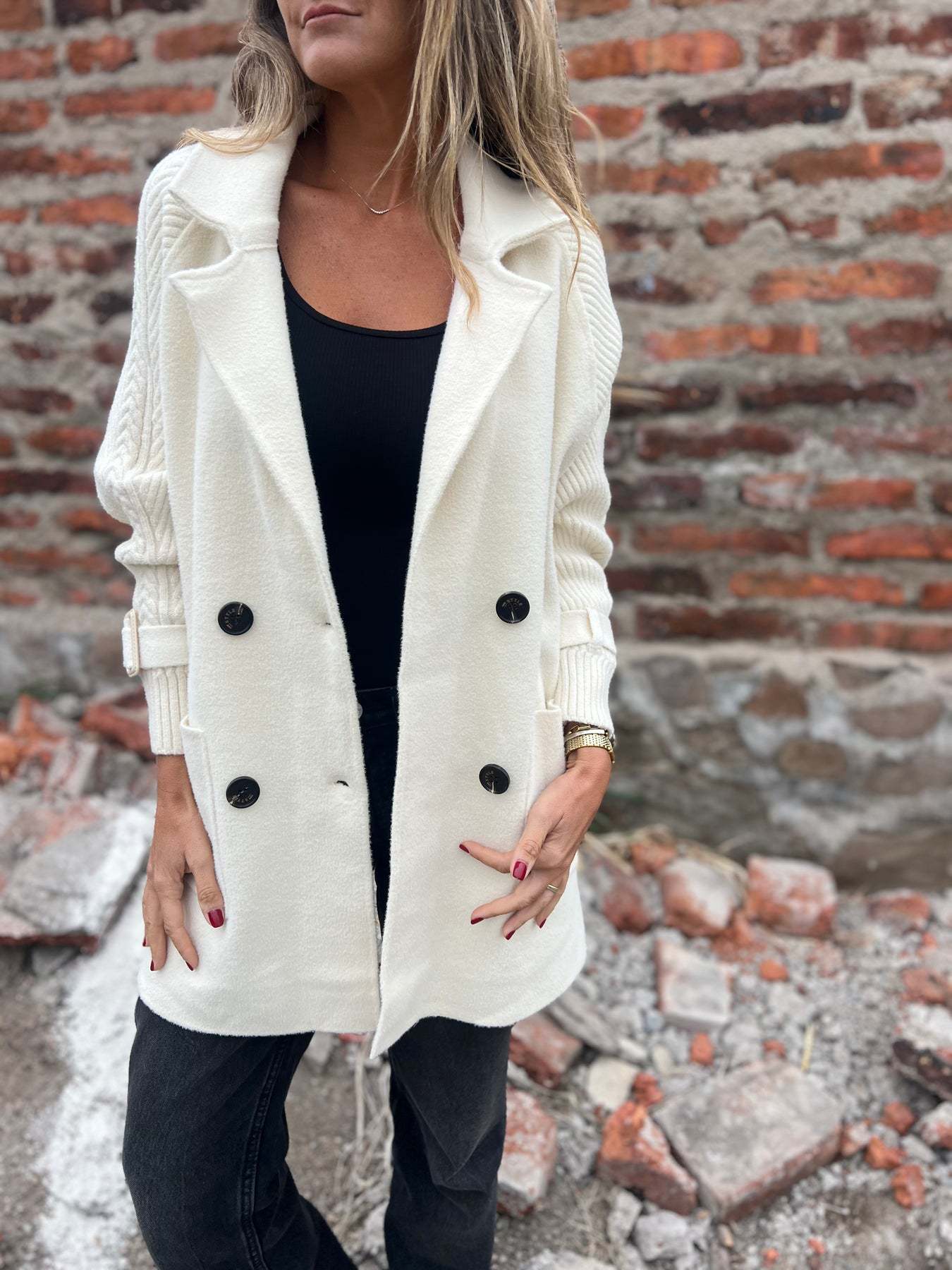 Dames Gebreide Jas Mid-Lengte Wool Look Elegante Buza
