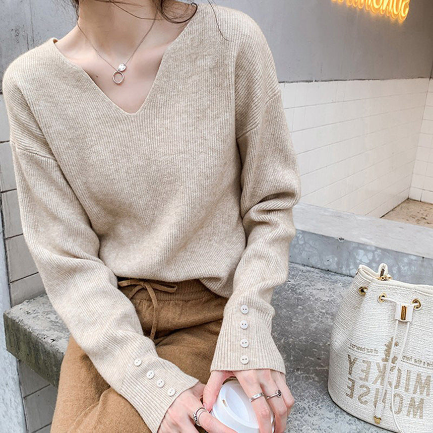 Dames Trui Oversized V-hals Comfortabel met Knoopjes