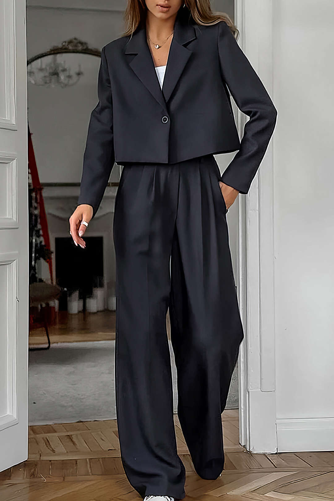 Dames Blazer en Wijde Broek Set Modern Stijl