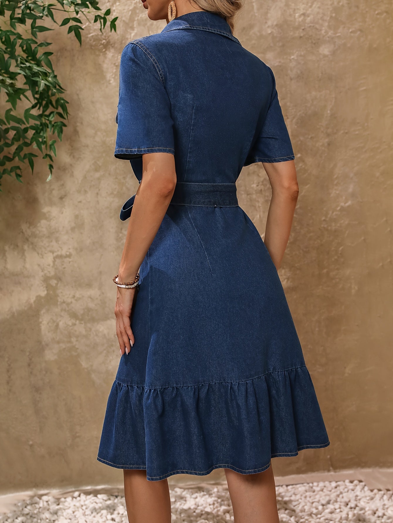 Blauwe Jeansjurk Met Riem voor Vrouw