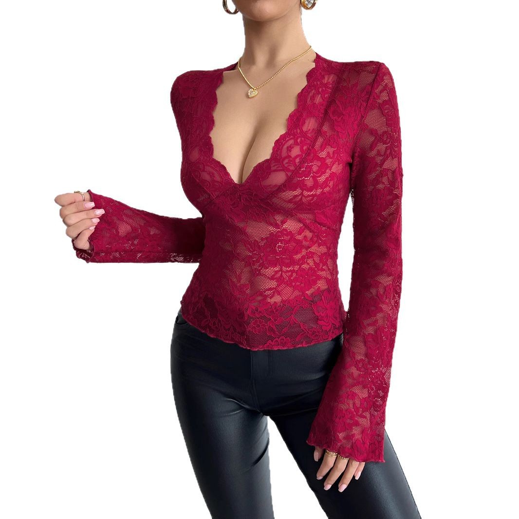 Dames Top met Kanten Details en Lange Mouwen