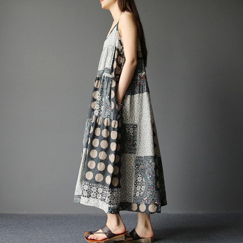 Hippiejurk met Stippen en Bloemenprint Zomerjurk