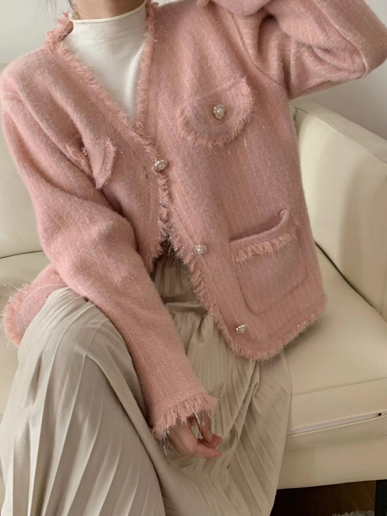 Dames Vest Fluffy Parelknopen Trendy Winter Model