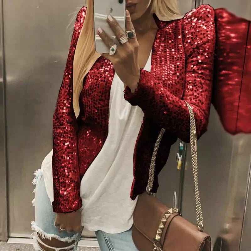 Dames Blazer Pailletten Feestelijk Glitterjasje met Vulling