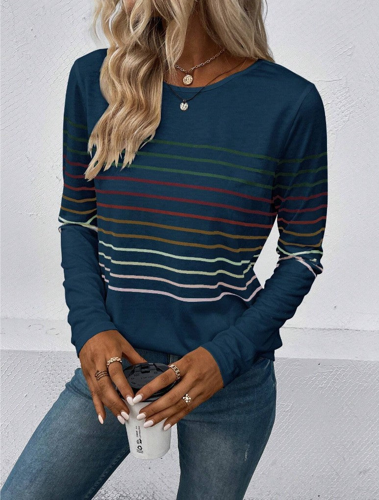 Dames T-shirt Lange Mouwen Streepjes Basic Stijlvol