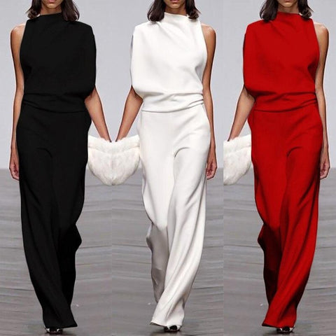 Asymmetrische Jumpsuit Hoge Kraag Ontblootte Schouder