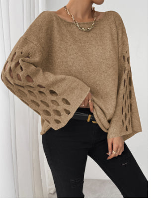 Dames Hals Sweater met Opengewerkte Mouwen Trendy Elegance