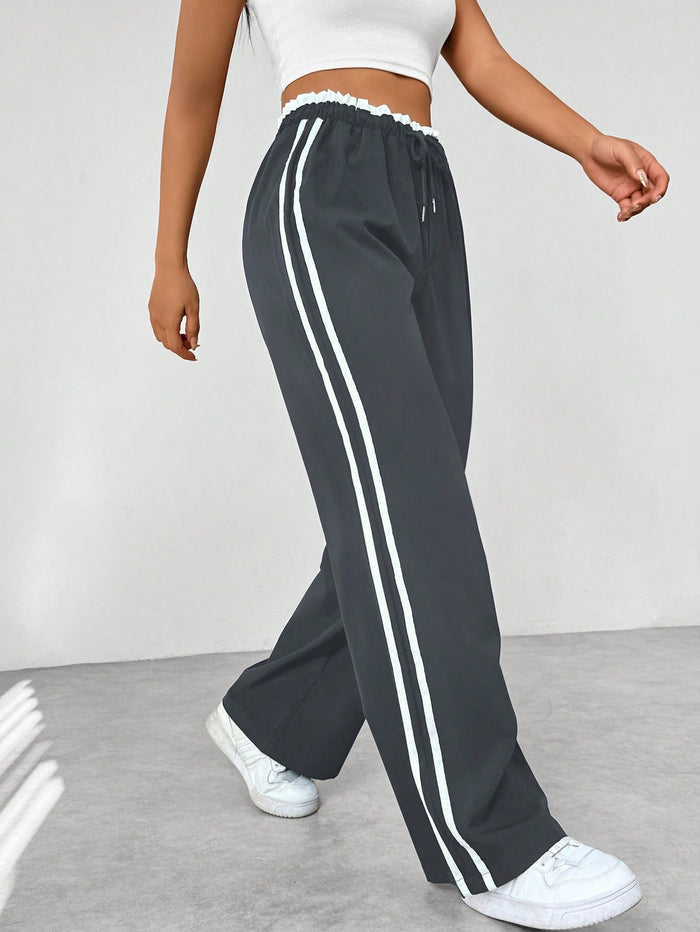 Rechte Broek met Zijstreep en Elastische Taille